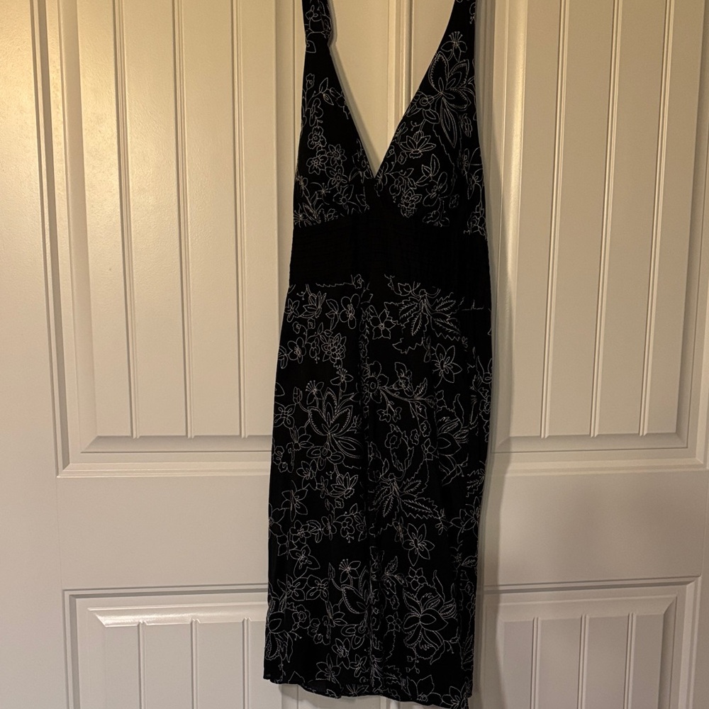 White House Black Market Black Dress with White Floral Outline